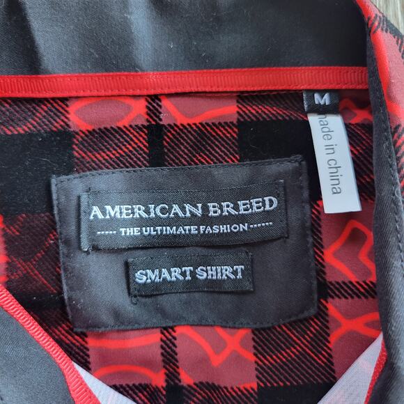 American Breed Red and Black Men's Short Sleeve Button Top Size Medium - Picture 3 of 7